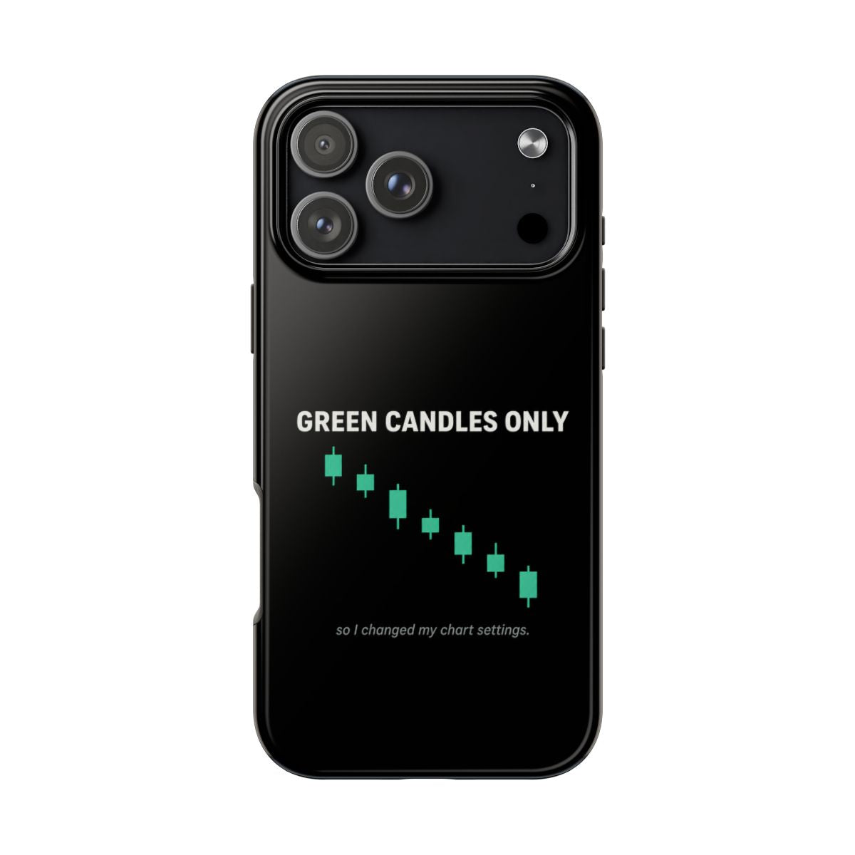 Green Candles Only phone case for iPhone 17 Pro Max, front view on white