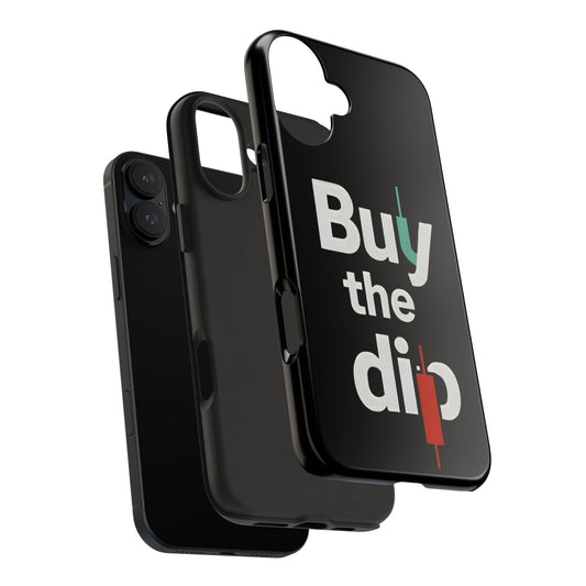 Three Buy the Dip phone cases stacked, showing the slim black design