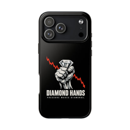Diamond Hands phone case for iPhone 17 Pro Max, front view on white