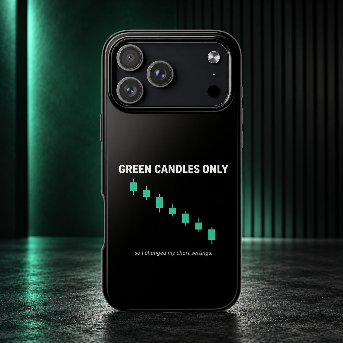 Green Candles Only phone case for iPhone 17 Pro Max, front view